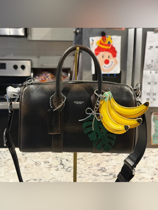 Coach Handbags - Coach Black Leather Satchel with Yellow Banana and Green Leaf Charms